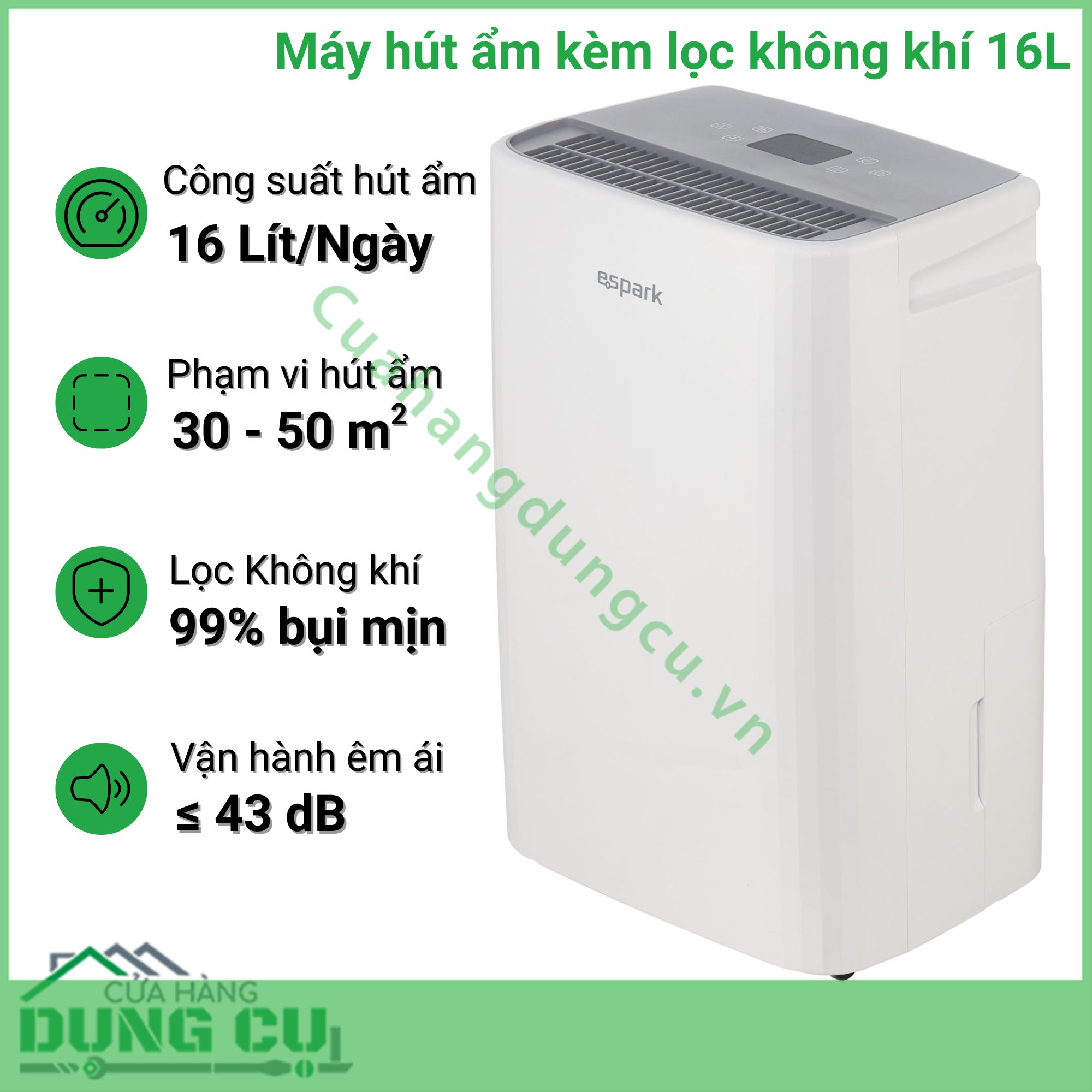 Máy hút ẩm kèm lọc không khí Espark ESP-A16A433F (16 lít ngày 30m2)