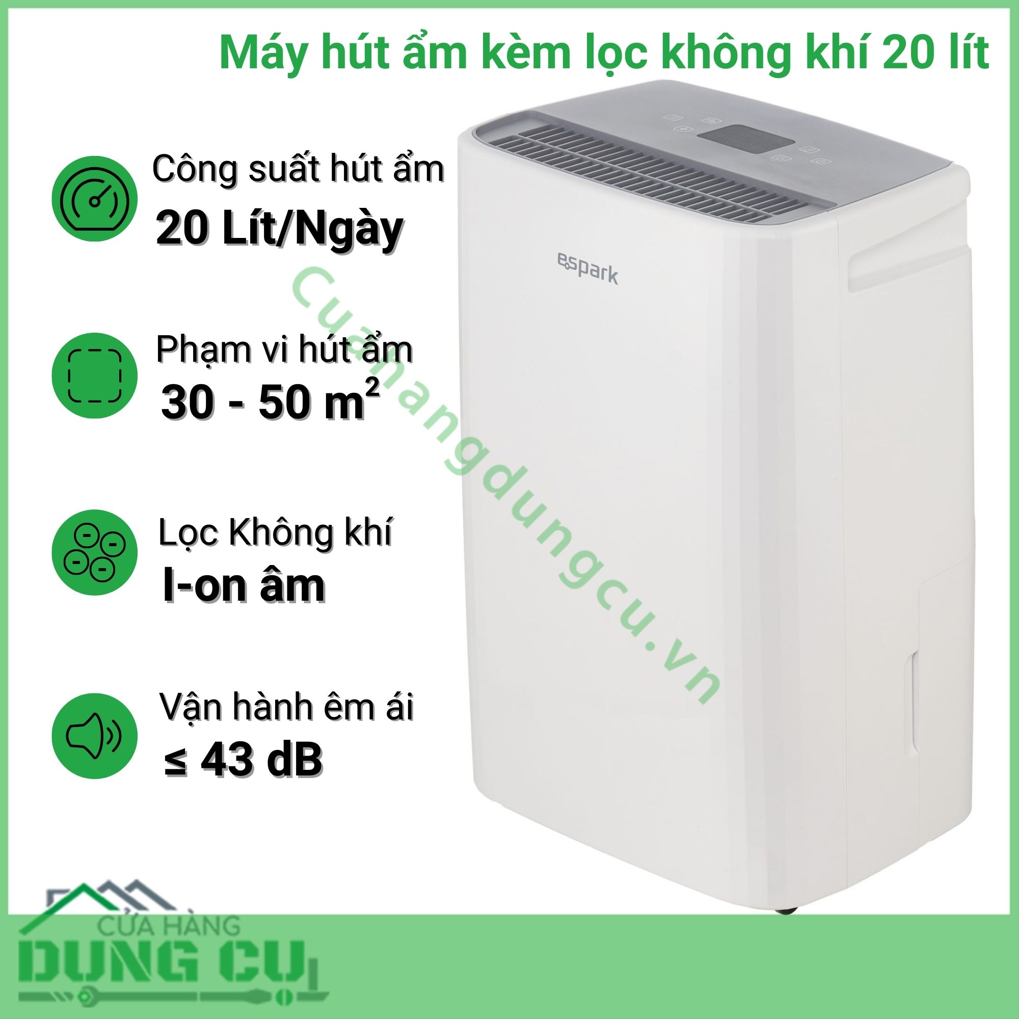 Máy hút ẩm kèm lọc không khí 20 lít Espark ESP – A20A433F