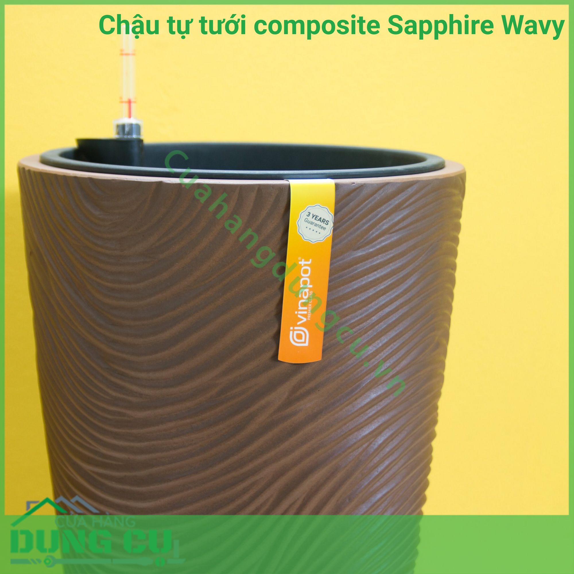 Chậu tự tưới composite Sapphire Wavy - Brown Stone (No 02)