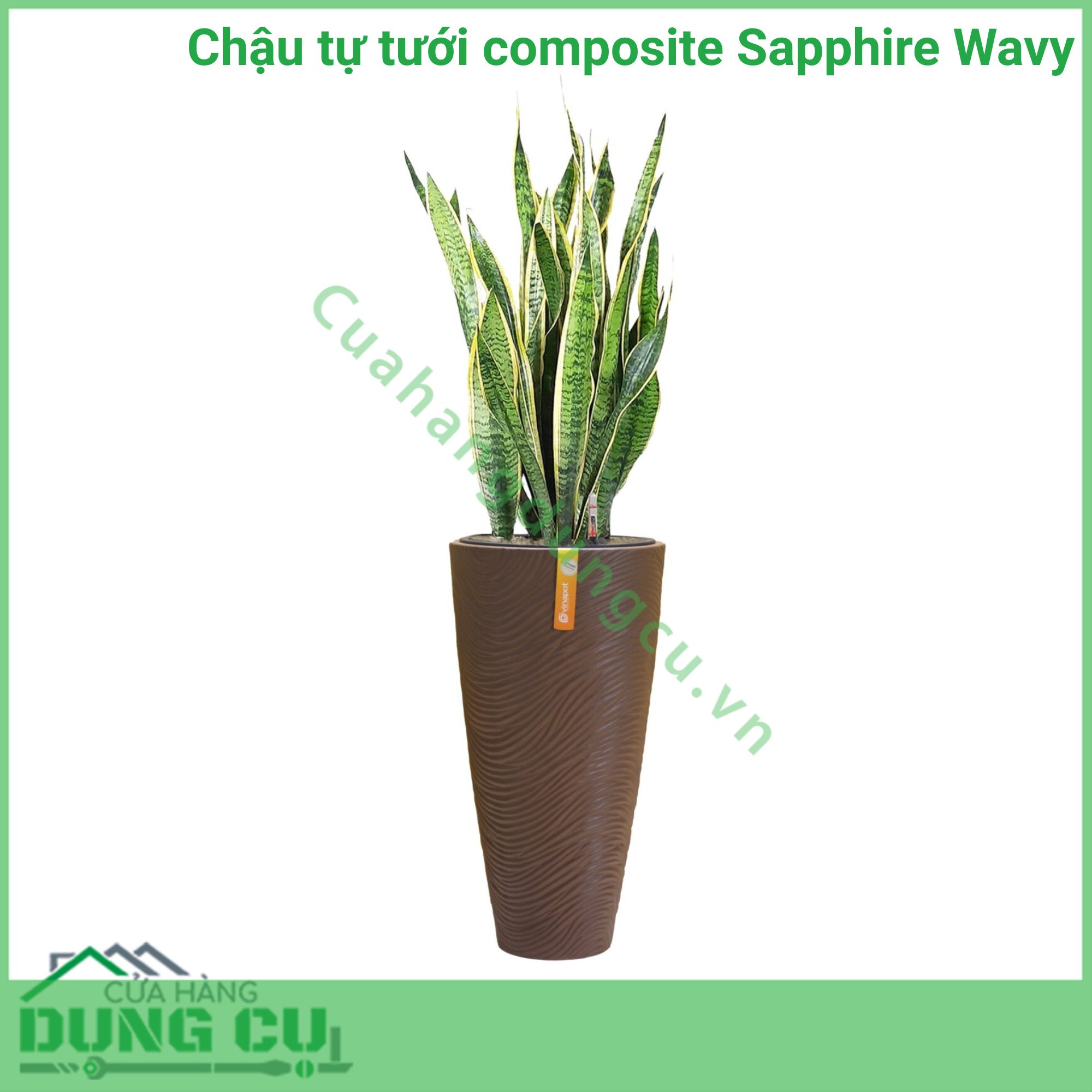 Chậu tự tưới composite Sapphire Wavy - Brown Stone (No 02)