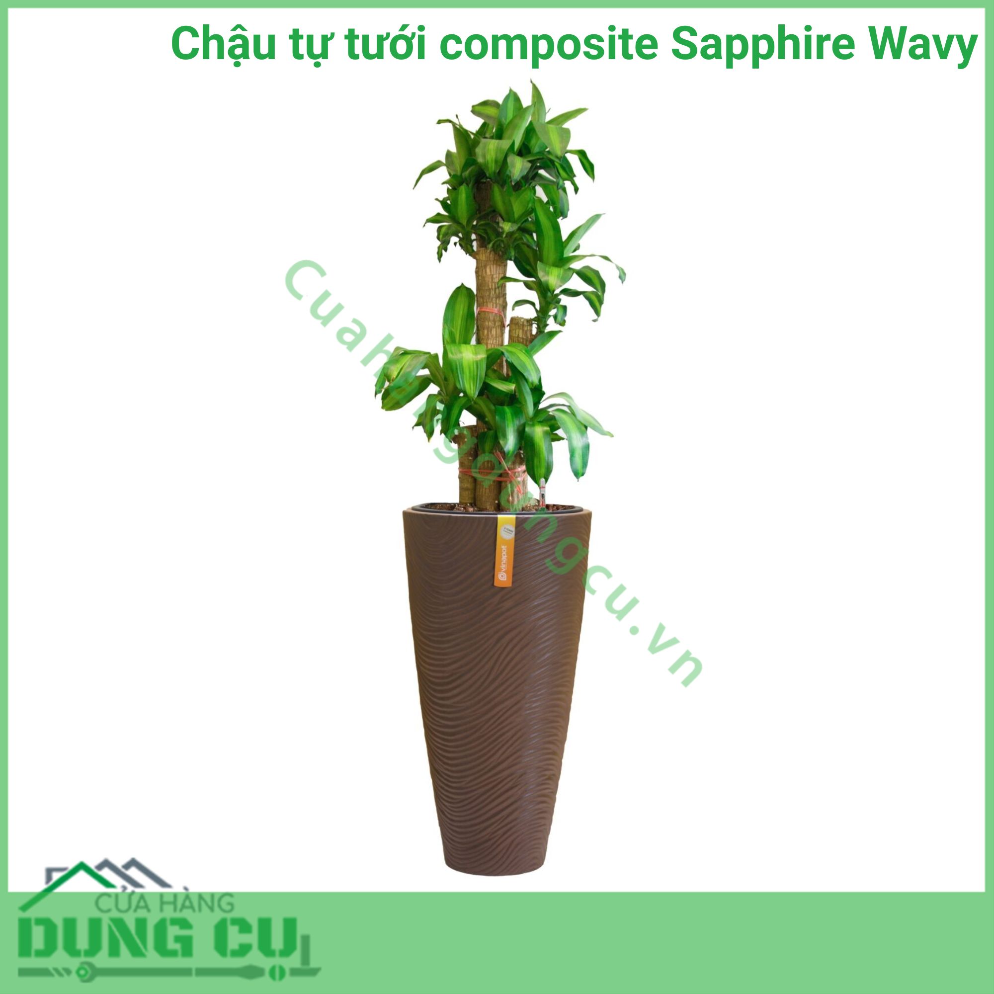 Chậu tự tưới composite Sapphire Wavy - Brown Stone (No 02)