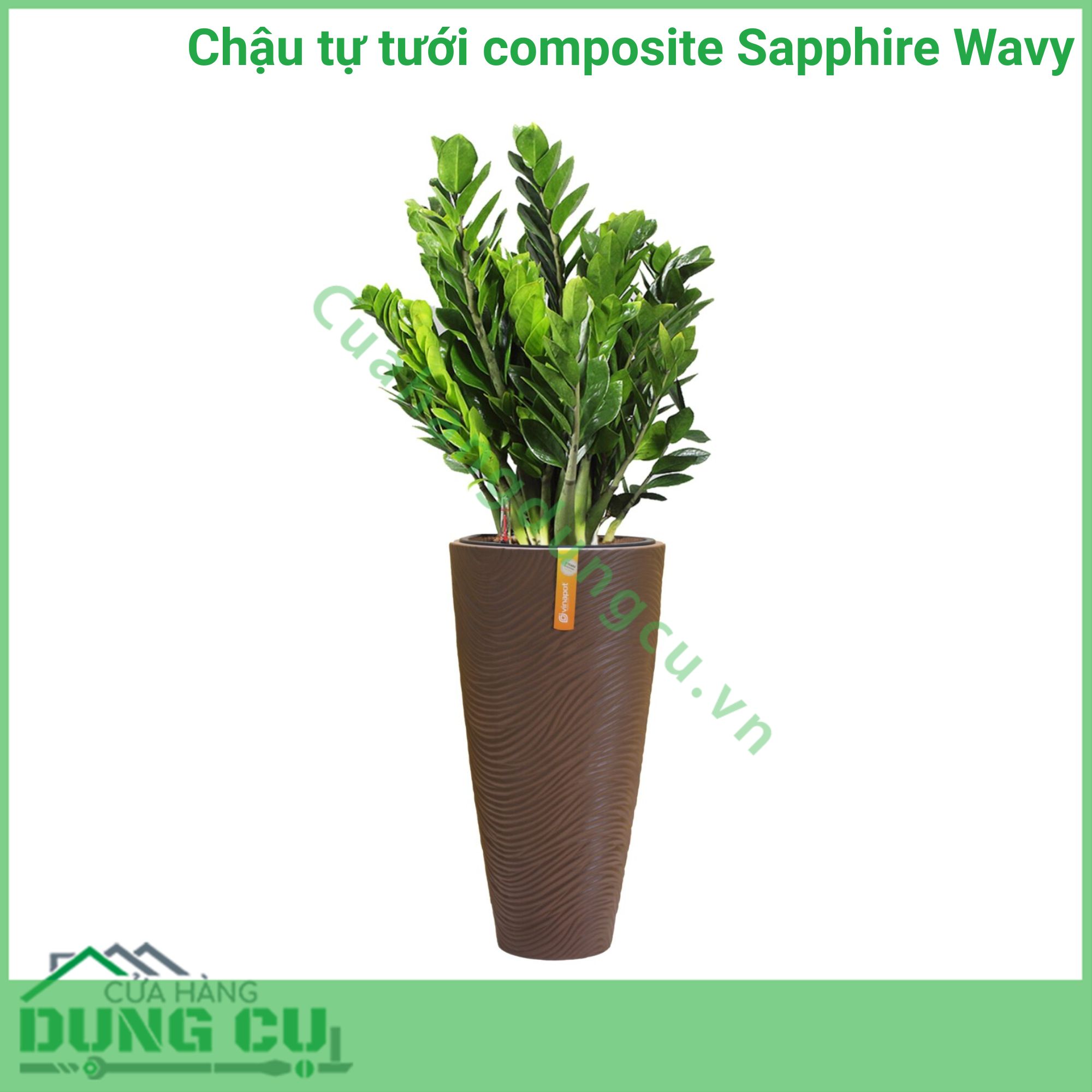 Chậu tự tưới composite Sapphire Wavy - Brown Stone (No 02)