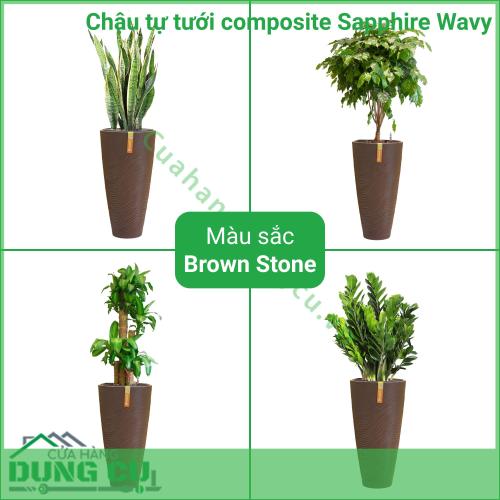 Chậu tự tưới composite Sapphire Wavy - Brown Stone (No 02)