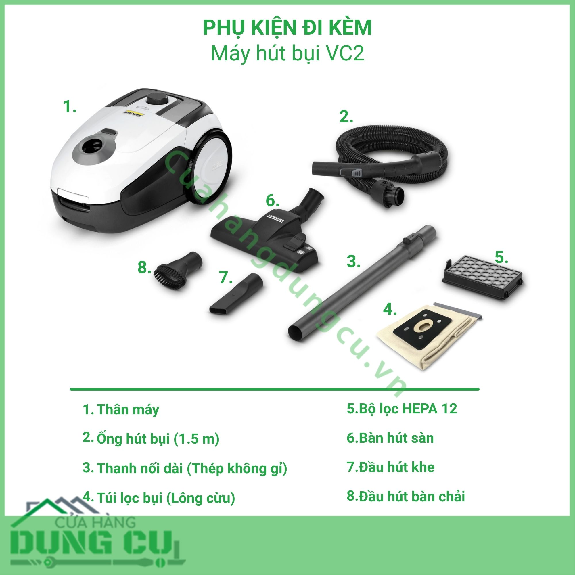 Máy hút bụi gia đình dùng túi lọc VC2 White - 1 198-030 0