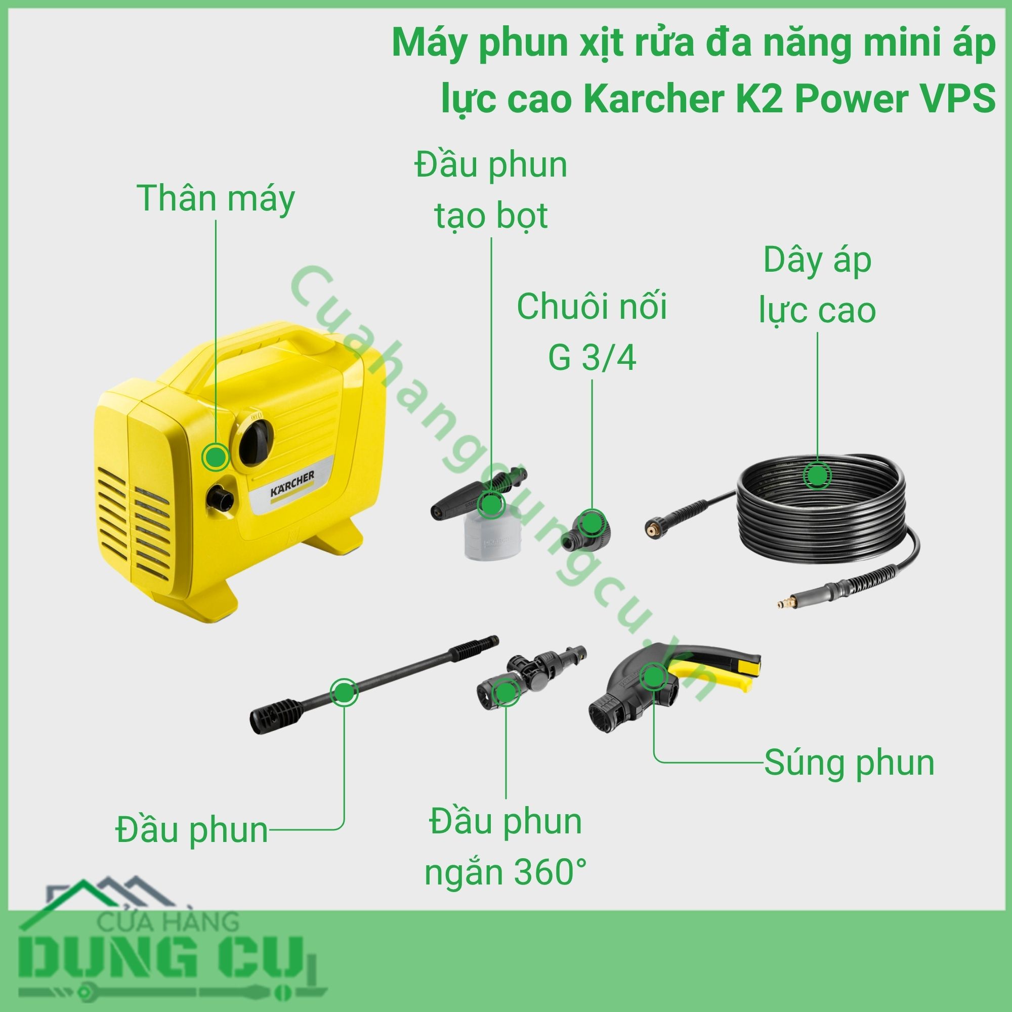 Máy phun xịt rửa đa năng mini áp lực cao Karcher K2 Power VPS - 1 118-001 0