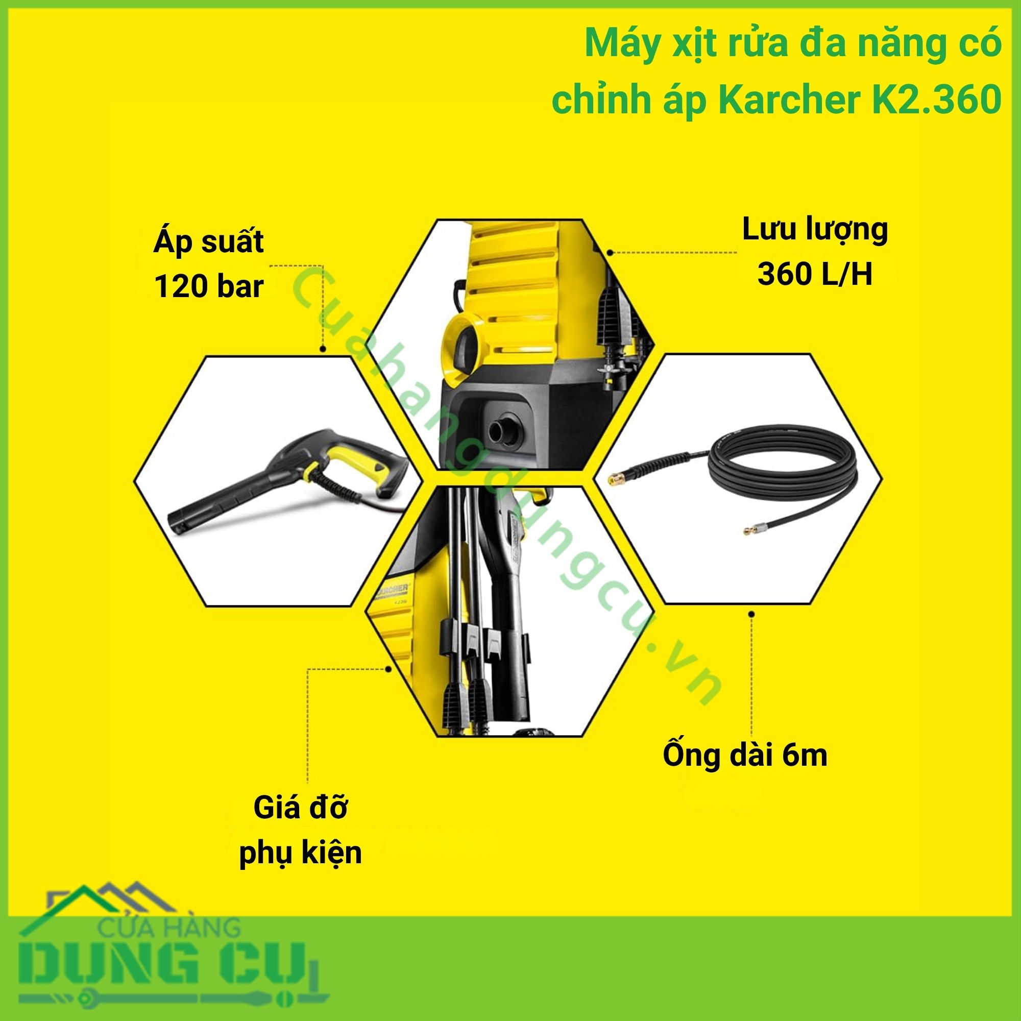 Máy xịt rửa đa năng có chỉnh áp Karcher K2 360 - 1 601-686 0