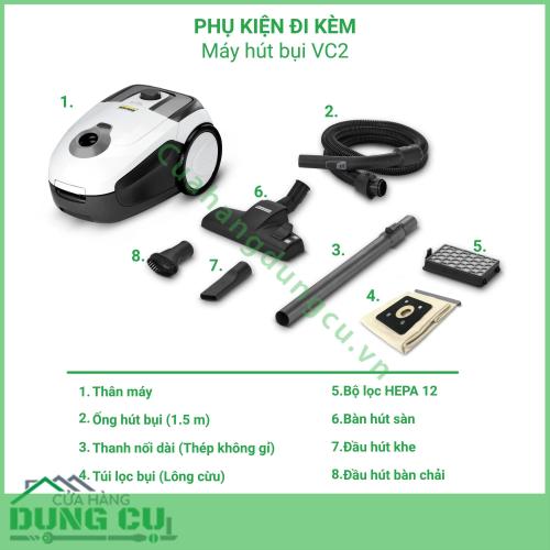Máy hút bụi gia đình dùng túi lọc VC2 White - 1 198-030 0