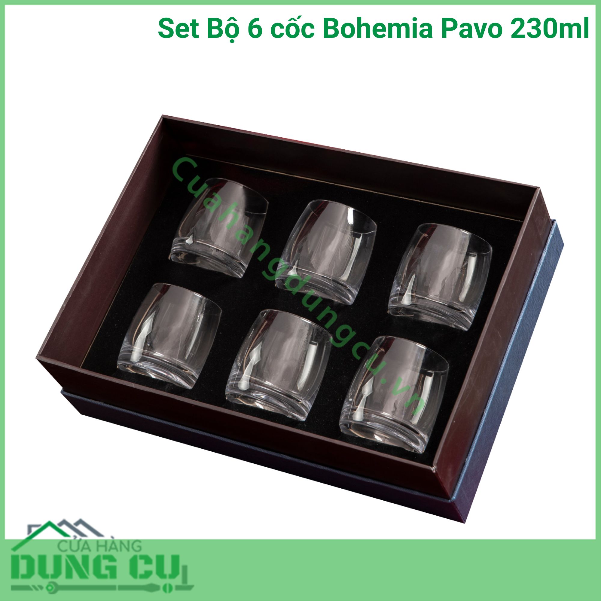 Set 6 Cốc Bohemia Pavo 230ml Thiết Kế Hiện Đại Chất Lượng Pha Lê Không Chì Bền Bỉ