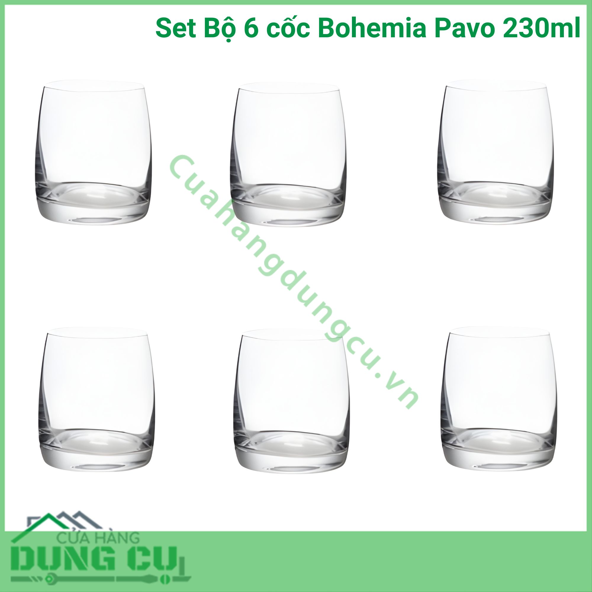 Set 6 Cốc Bohemia Pavo 230ml Thiết Kế Hiện Đại Chất Lượng Pha Lê Không Chì Bền Bỉ