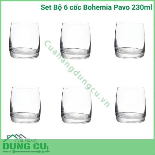 Set 6 Cốc Bohemia Pavo 230ml Thiết Kế Hiện Đại Chất Lượng Pha Lê Không Chì Bền Bỉ