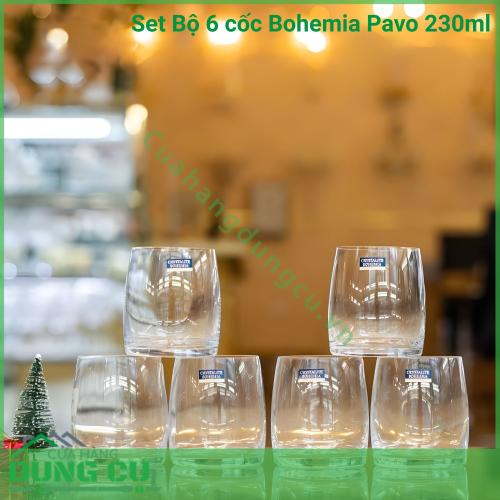 Set 6 Cốc Bohemia Pavo 230ml Thiết Kế Hiện Đại Chất Lượng Pha Lê Không Chì Bền Bỉ
