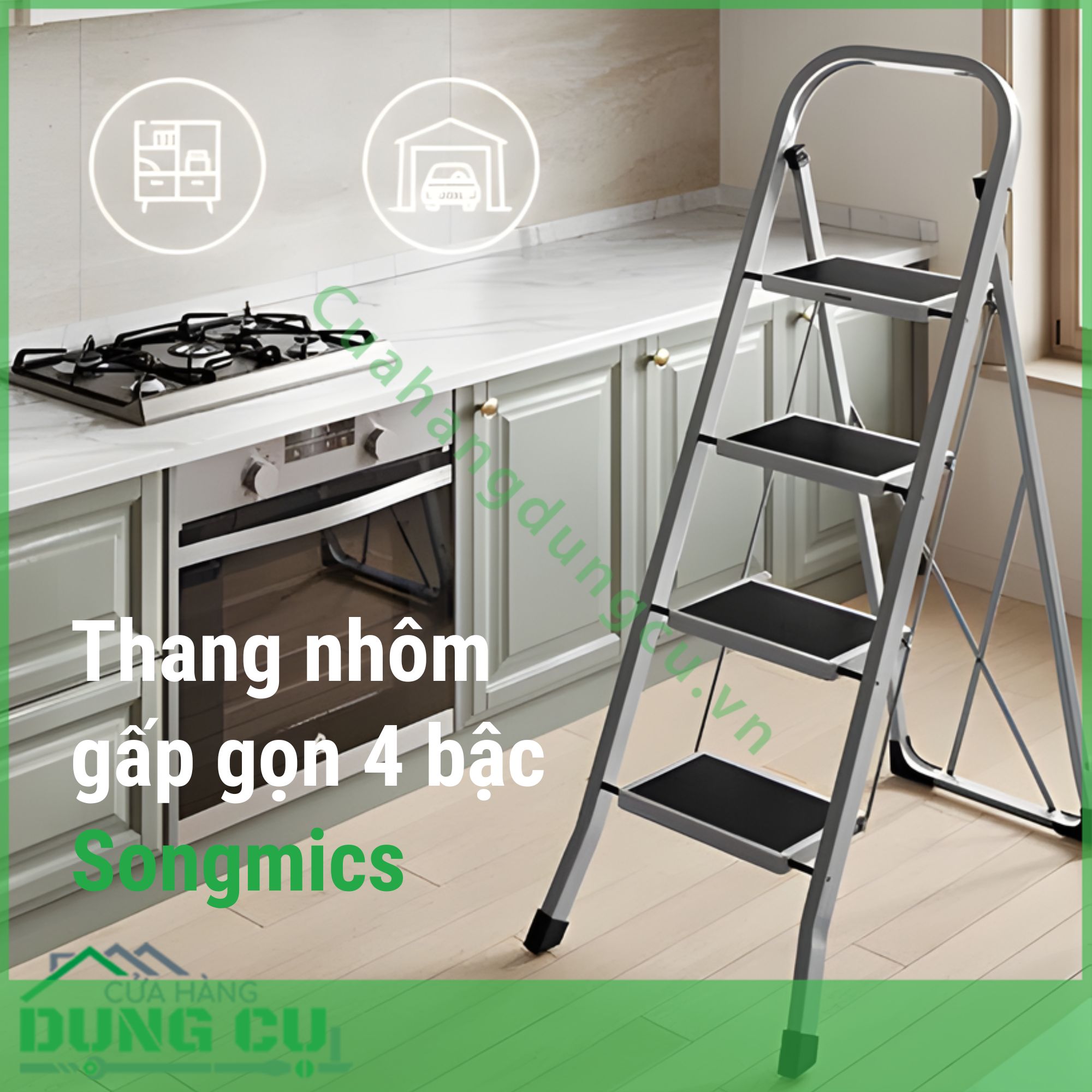 Thang Nhôm Gấp Gọn Cao Cấp 4 Bậc Songmics