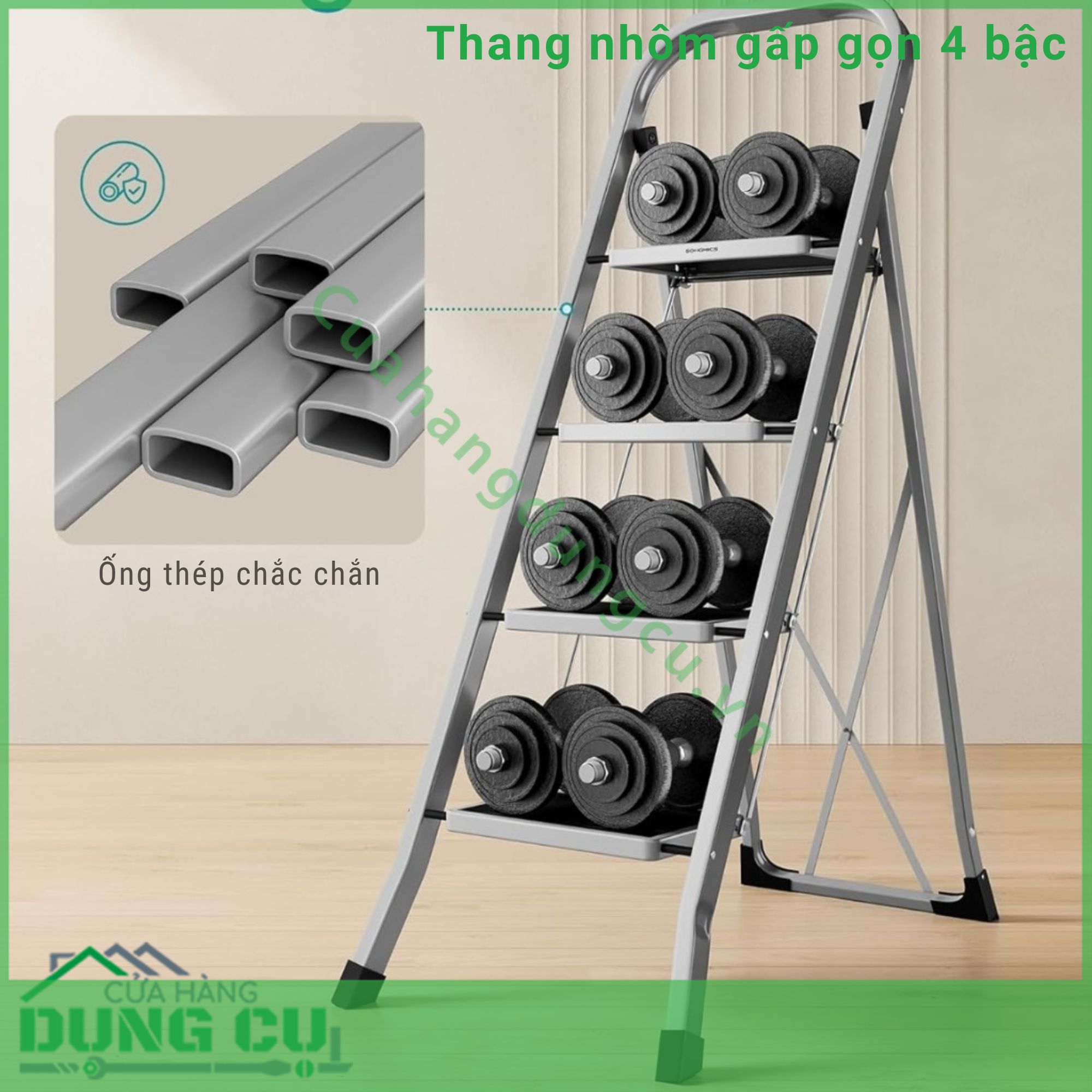 Thang Nhôm Gấp Gọn Cao Cấp 4 Bậc Songmics