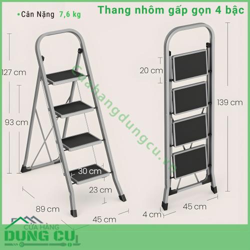 Thang Nhôm Gấp Gọn Cao Cấp 4 Bậc Songmics