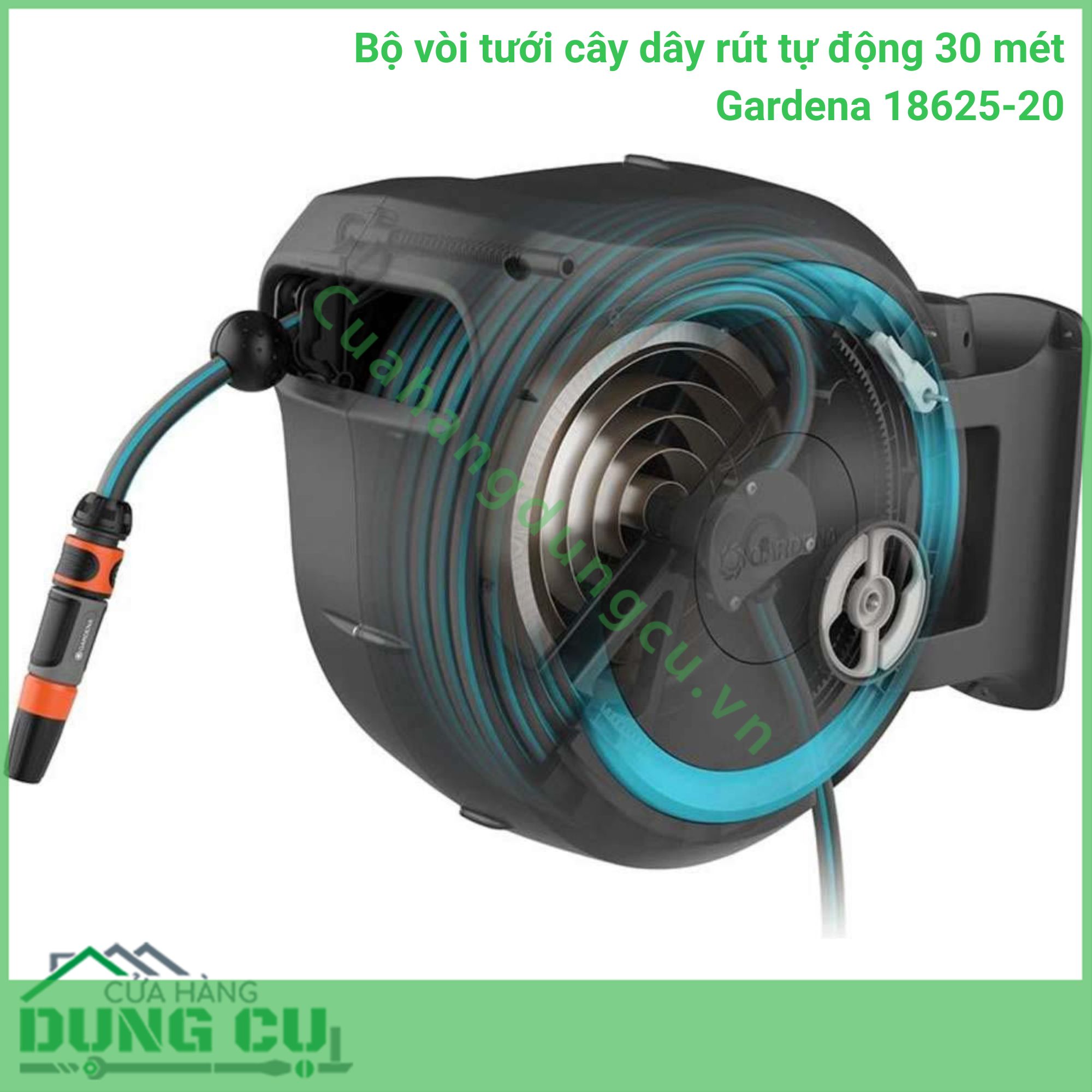 Bộ vòi tưới rút dây tự động 30m Gardena 18625-20