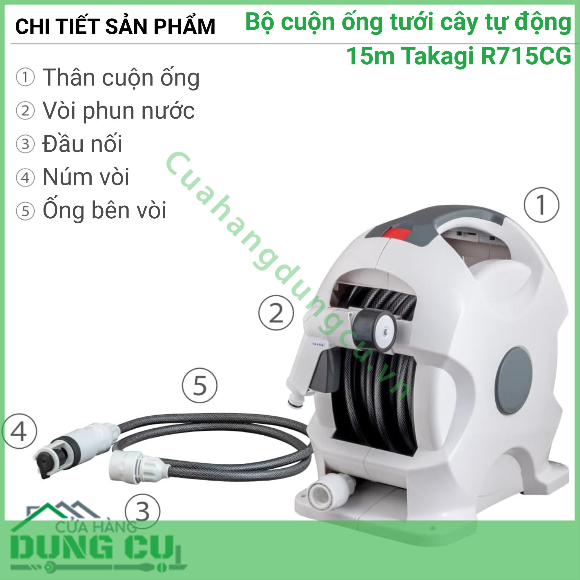 Bộ Cuộn Ống Tưới Cây Tự Động 15m Takagi R715CG - Giải Pháp Chăm Sóc Sân Vườn Toàn Diện