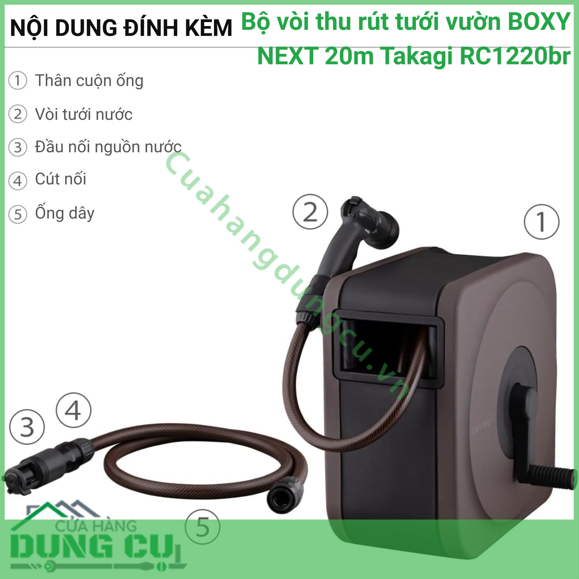 Bộ Vòi Thu Rút BOXY NEXT 20m Takagi RC1220BR - Nâng Tầm Không Gian Sống Xanh Tiện Nghi